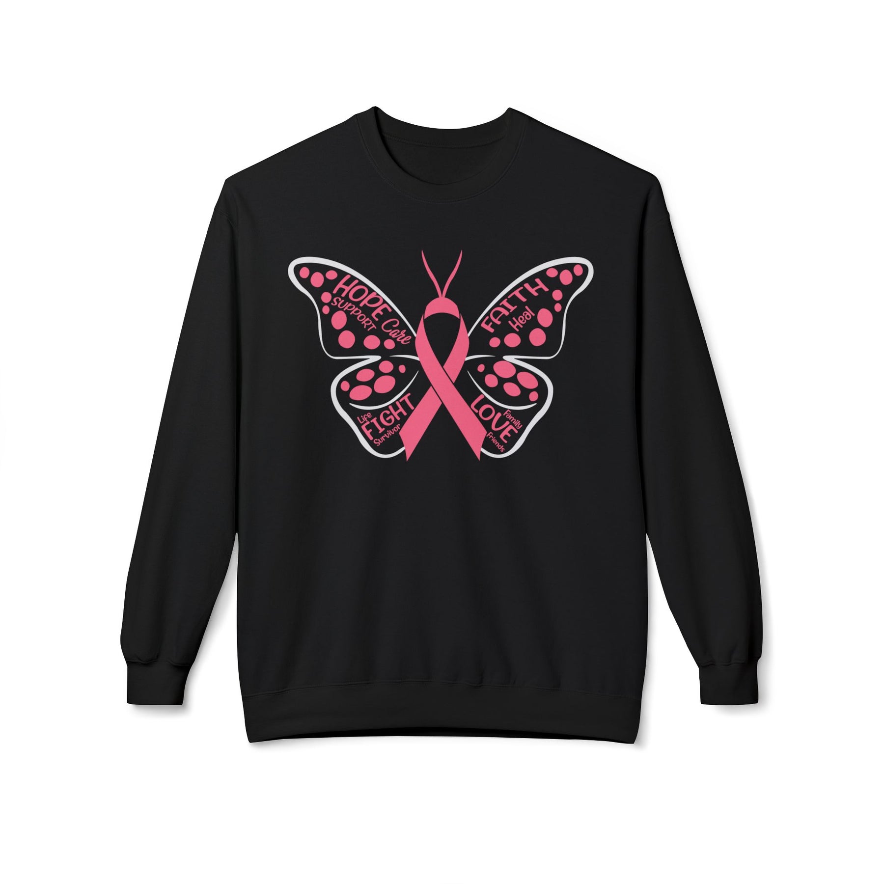 Butterfly Ribbon Breast Cancer Awareness - Unisex Midweight Softstyle Fleece Crewneck Sweatshirt