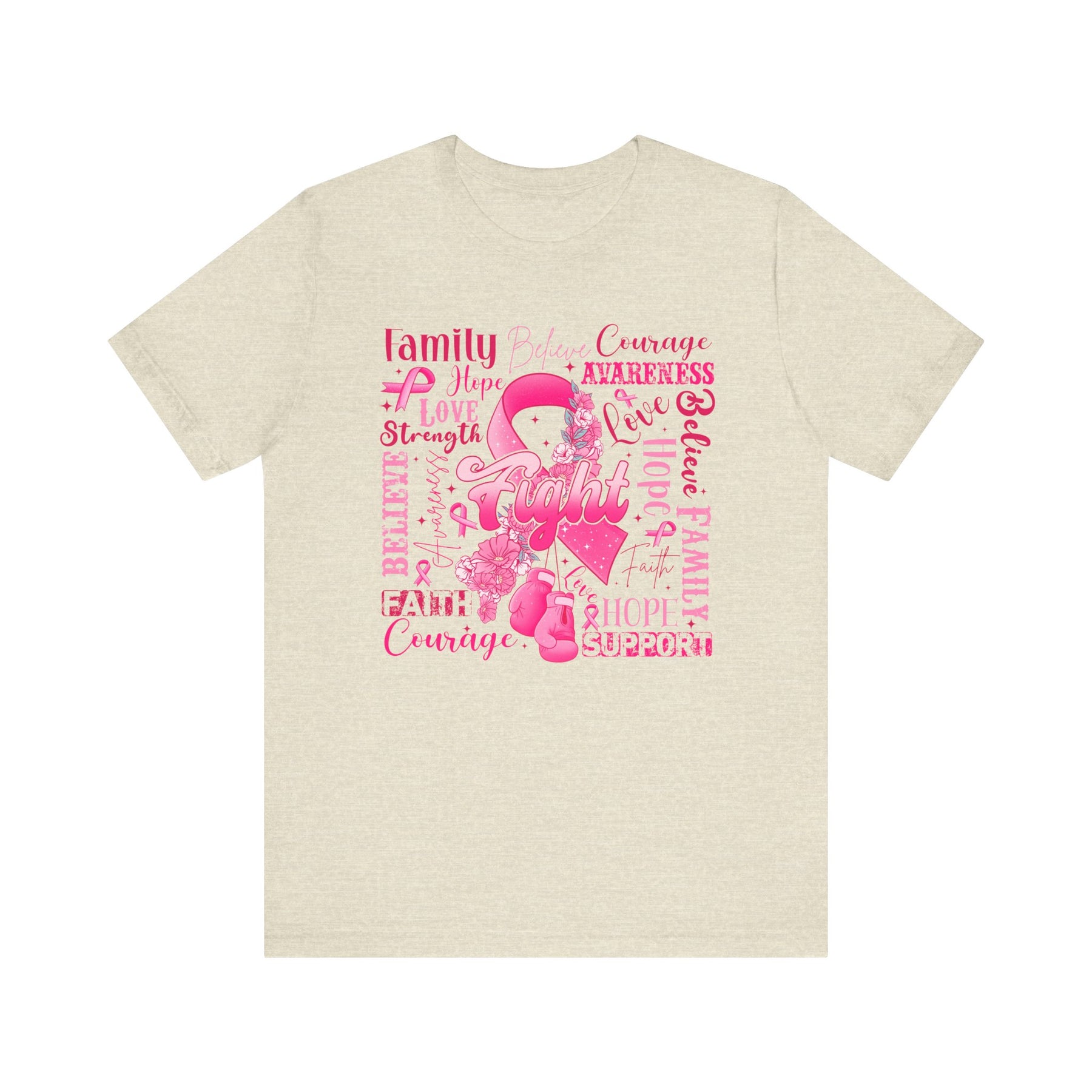 "Fight" Ribbon and Glove Breast Cancer Awareness - Unisex Jersey Short Sleeve Tee